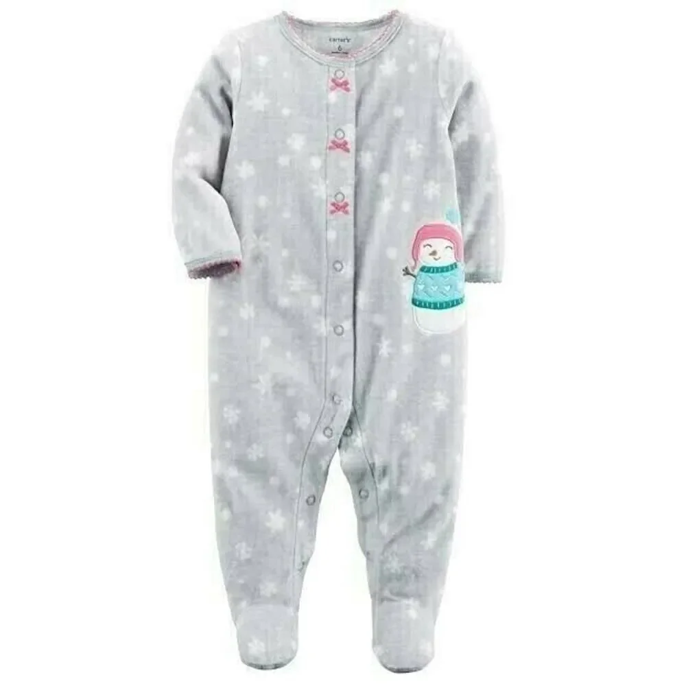 Baby Infant Girl Snowman Christmas Fleece Footie Snap Sleeper One-Piece 3 Months